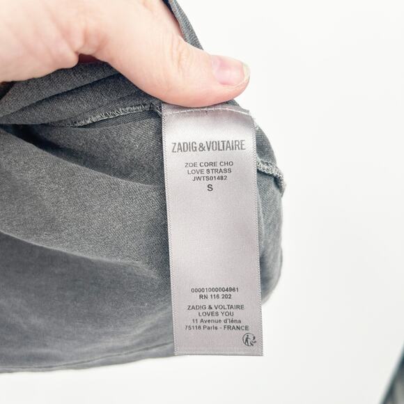 Zadig & Voltaire Womens Streetwear Punk Zoe Core‎ Love Strass Graphic T-Shirt S - Picture 5 of 7